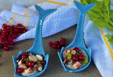 POLPO CON CREMA DI MELANZANA E FAGIOLI BORLOTTI